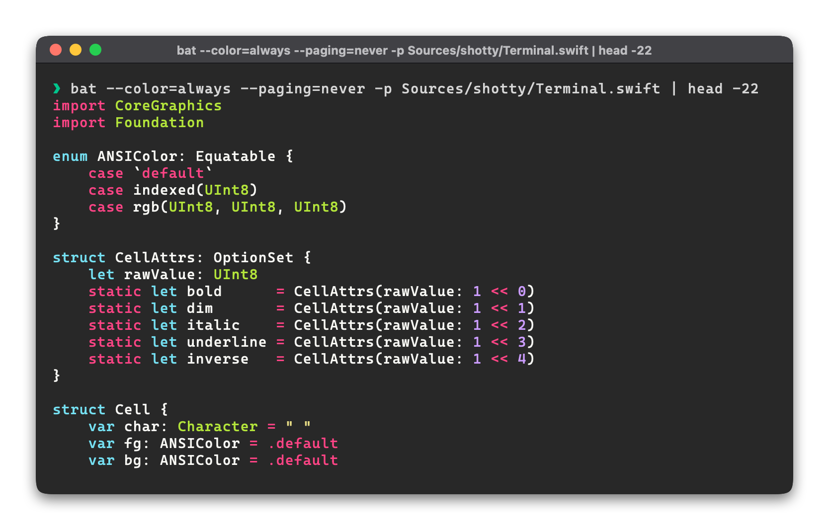 bat-rendered code shot